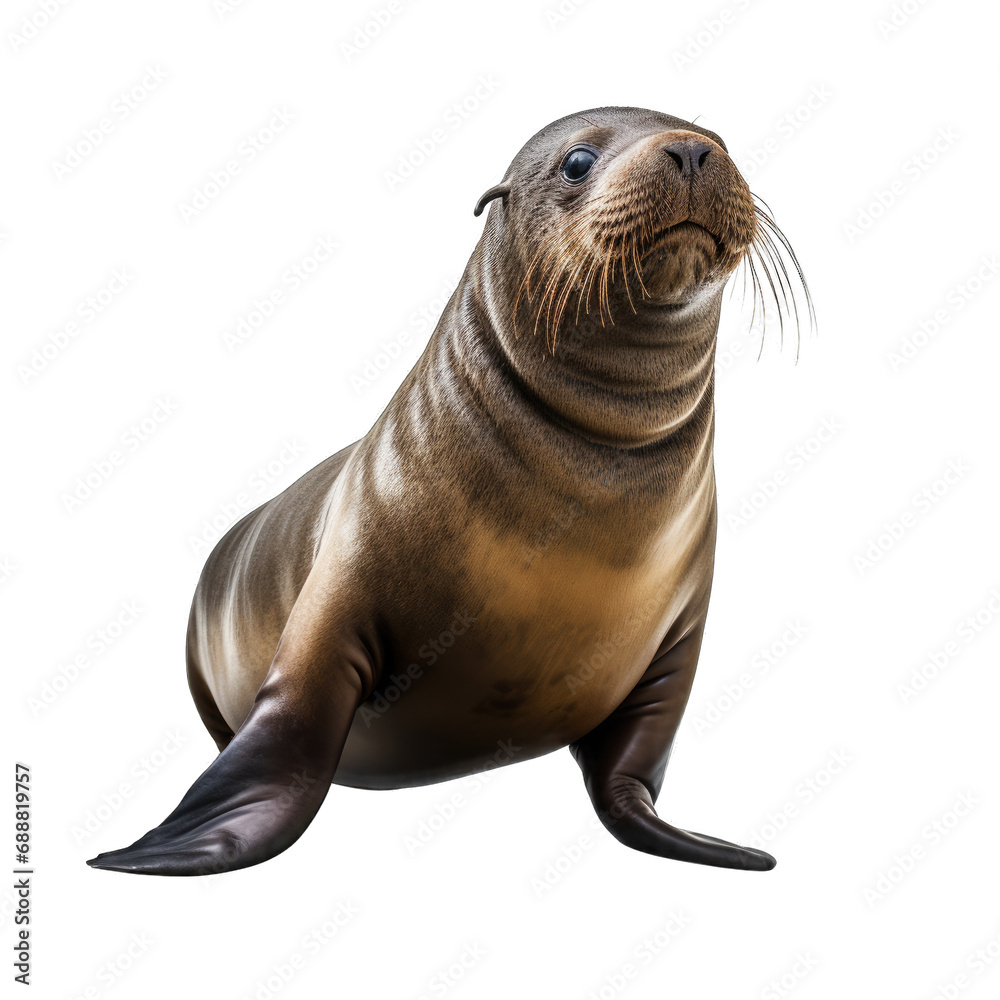 Obraz premium Playful Sea Lion - A Sea Lion Isolated Capturing Its Playful Nature and Aquatic Charm. Isolated on a Transparent Background. Cutout PNG.