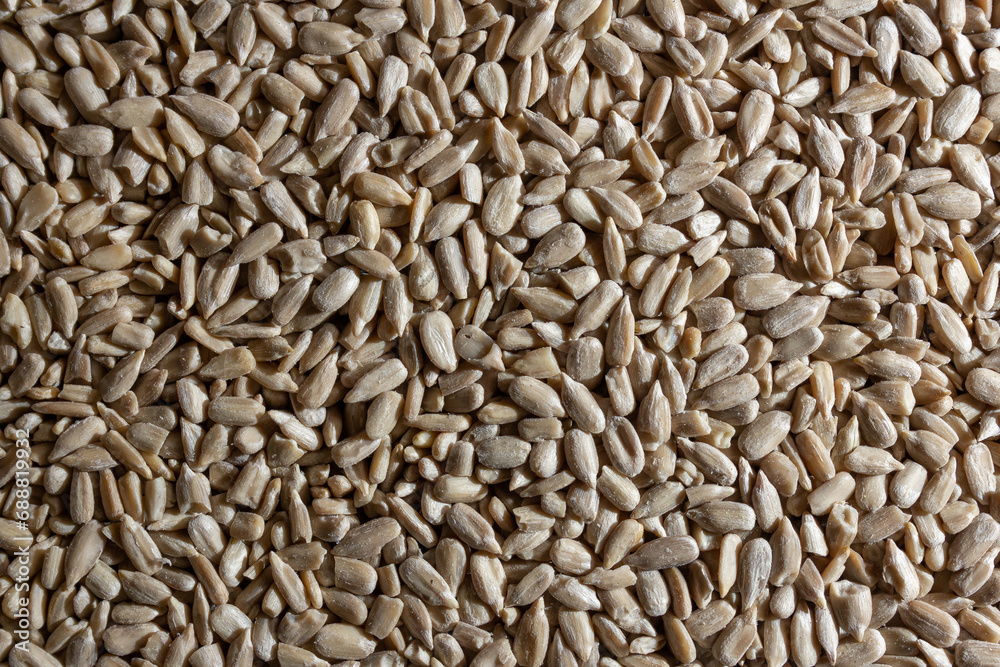 Peeled Sunflower Seeds Background: A Culinary Canvas of Shell-free Sunflower Seeds, Creating a Lively and Textured Background for Gourmet Cooking - Top View, Flat Lay