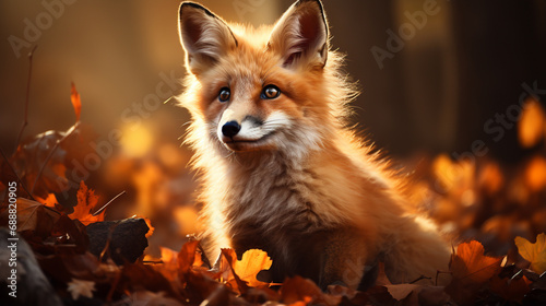 Cute Red Fox, Vulpes vulpes in fall forest. Beautiful animal in the nature habitat. generative ai