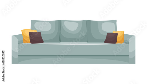 Sofa Furniture. Interior item for a cozy isolated interior. Designer trendy furniture. Vector illustration of living room furniture in mid century modern style.