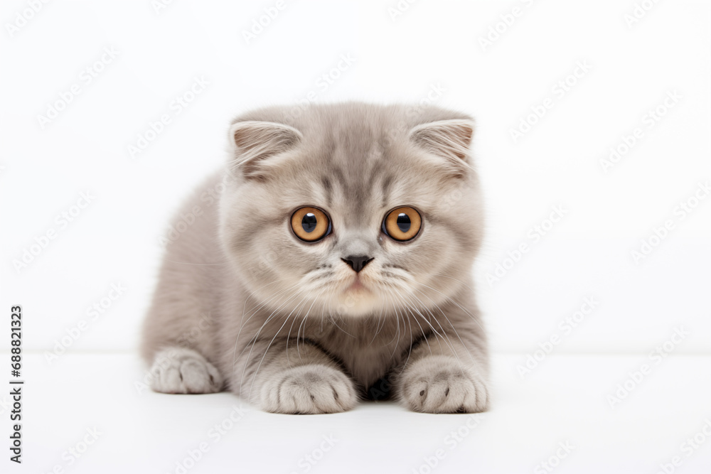 Full size portrait of Scottish Fold cat kitten isolated on white background