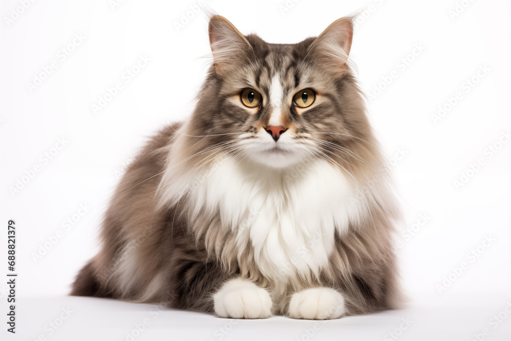 Full size portrait of Norwegian Forest cat isolated on white background