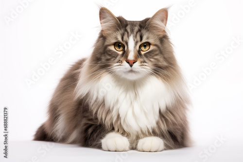Full size portrait of Norwegian Forest cat isolated on white background