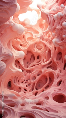 Abstract carved canyon walls in soft pink hues  with flowing lines and curves creating a serene  otherworldly landscap