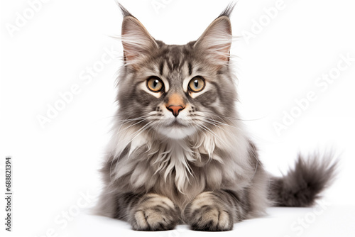 Full size portrait of Maine Coon cat kitten isolated on white background
