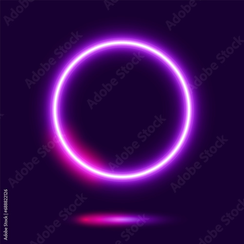 Purple neon circle, isolated frame on dark background, vector illustration.