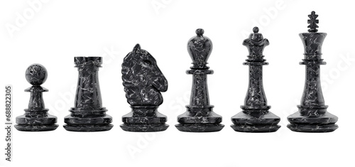 Black chess pieces isolated on transparent background. 3D illustration