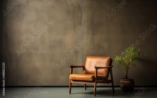 Old leather chair in a modern minimalistic interior © piai