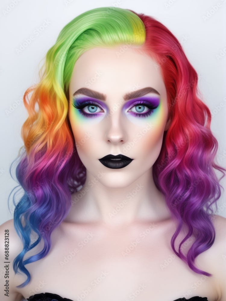 woman with colorful makeup and hairstyle woman with colorful makeup and hairstyle