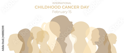 International Childhood Cancer Day (ICCD).Vector illustration with silhouettes of children standing side by side together.