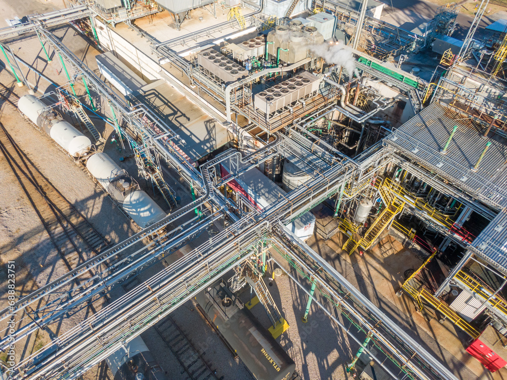 Industrial Drone Photos of a Factory Plant Manufacturing Pharmaceuticals 