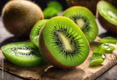 kiwi fruit on a wooden board