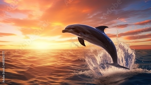 Dolphins at sunset playful sea inhabitants © JVLMediaUHD
