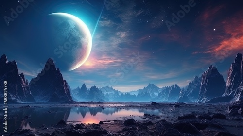 Space Odyssey Fantastic landscape with planets