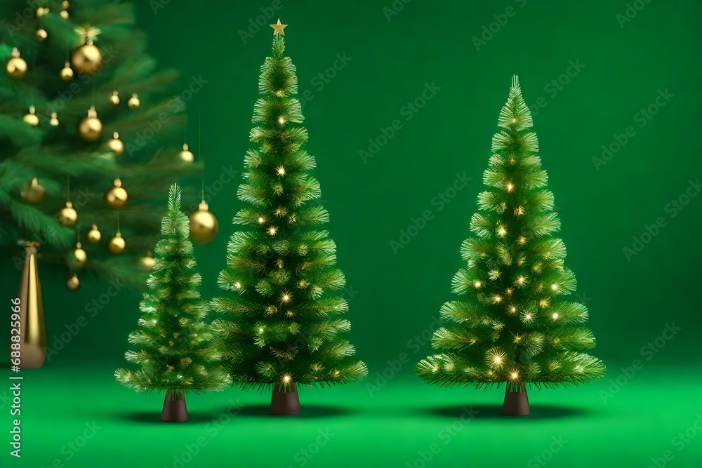 christmas tree with stars and decorations, green backdrop