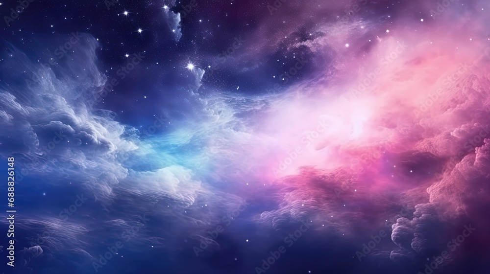 Heavenly Galaxy with clouds of pink and blue, creating vortices and curls