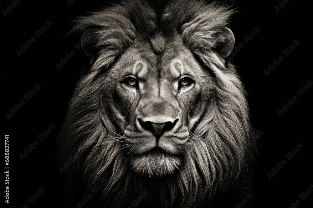 A stunning black and white portrait capturing the essence of a Lion.