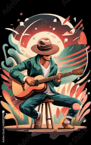 Man in a hat playing acoustic guitar in country style  generative AI