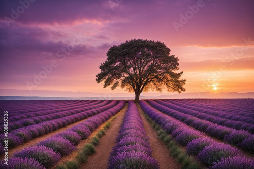 Beautiful lavender field sunset landscape © Lazy Dog