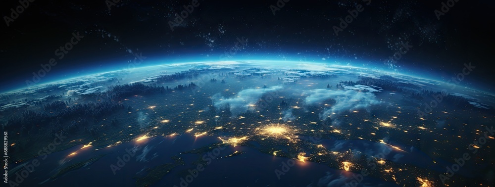 the earth at night from space with lights Generative AI