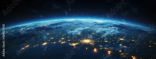 the earth at night from space with lights Generative AI