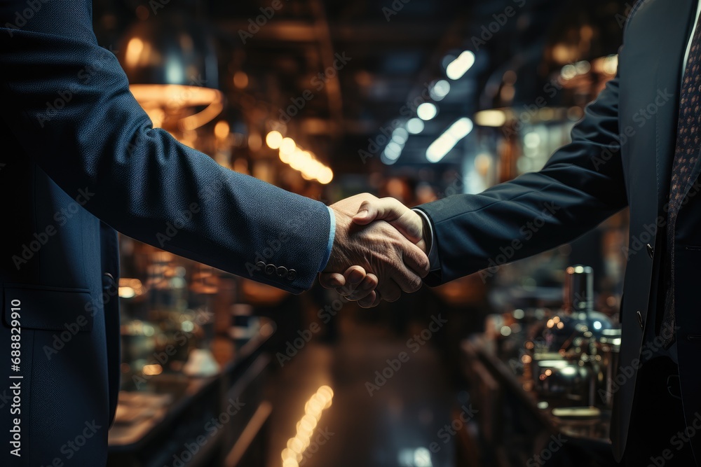 An elegantly dressed man seals a deal with a firm handshake, exuding confidence and success in a bustling city setting An elegantly dressed man seals a deal with a firm handshake, exuding confidence and success in a bustling city setting