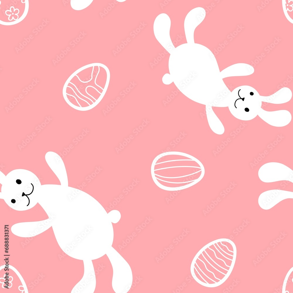 Easter animals seamless rabbit and eggs pattern for wrapping paper and fabrics and linens and kids clothes print