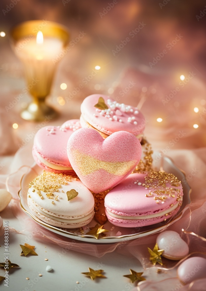 Valentine's Day pink heart sweets and macarons. Food proffession photography Valentine's Day pink heart sweets and macarons. Food proffession photography