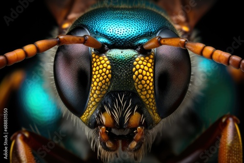 Macro of the head of a carpenter bee (Apis mellifera), Tropical Carpenter Bee, Close-up of insect, extreme close up of a carpenter bee