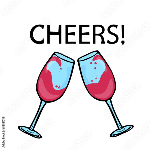 two glasses of wine knock against each other. Cheers!