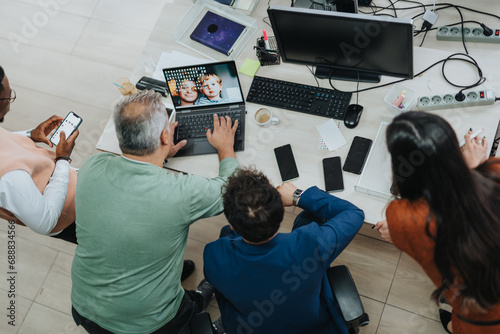 A group of people strategizing and collaborating in a modern office. Business development, market analysis, and teamwork are evident. The atmosphere is bustling with productivity and innovation.