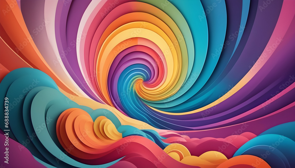  Step into the abstract where psychedelic paper shapes take center stage revealing a hypnotic display of diverse color tones that defy the conventional - obrazy, fototapety, plakaty 