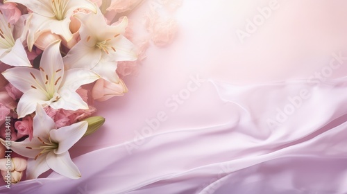 Graceful magnolia and lily banner: serene floral beauty with ample copy space, perfect for diverse creative projects and elegant designs.