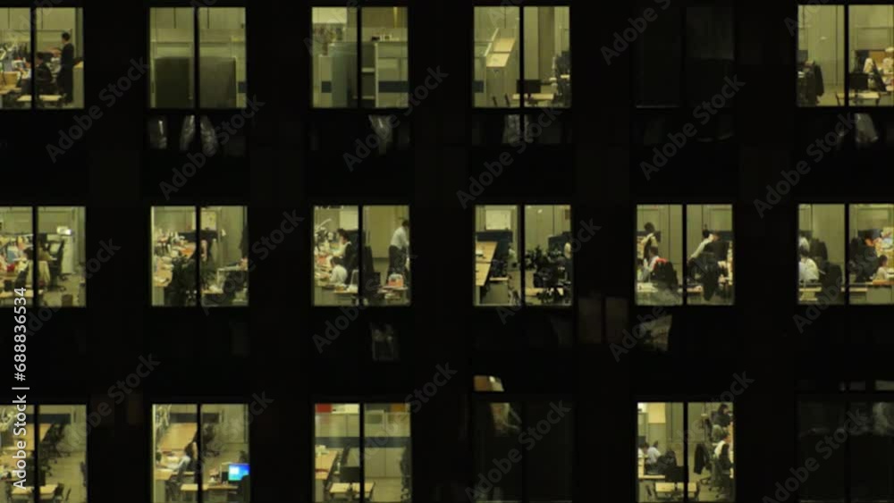TOKYO, JAPAN : Close up shot of exterior of office building window at night. Company, corporate, job, work and business people concept video. Time lapse shot. TOKYO, JAPAN : Close up shot of exterior of office building window at night. Company, corporate, job, work and business people concept video. Time lapse shot.