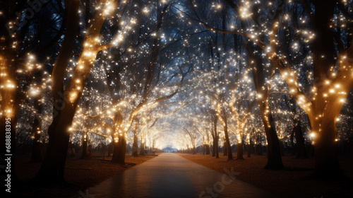 Illuminated trees in park