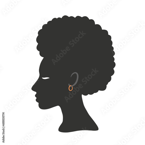 Silhoettes of african american women in a head wrap and with an earring. Beautiful black girls profile. Vector fashion illustration isolated on white.