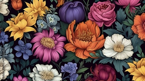 seamless pattern with different kinds of flowers