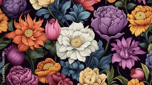 seamless pattern with different kinds of flowers