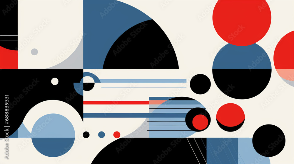Illustration de différentes formes géométriques et colorées. Multicolore, ronds, lignes. Espace pour conception et création graphique.