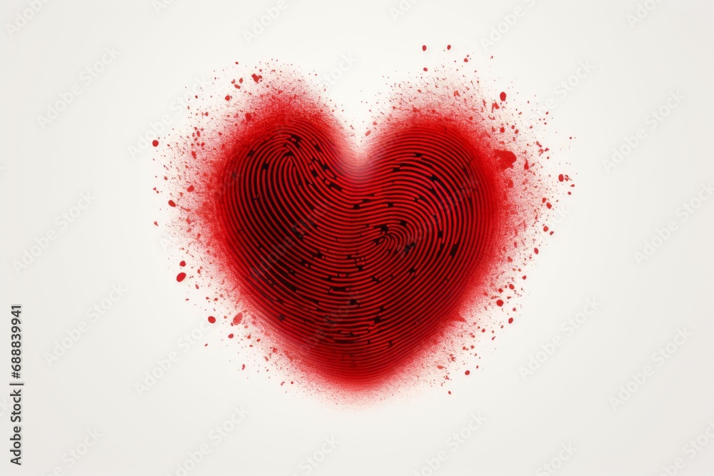 Fingerprint in the shape of a heart. Background with selective focus and copy space