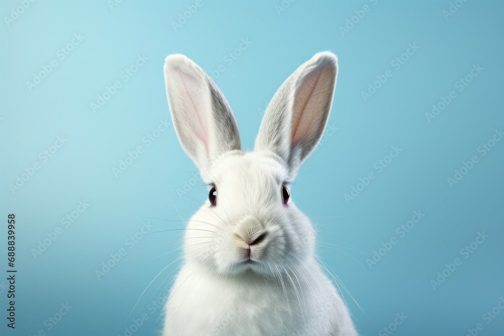 Close-up studio portrait of a rabbit. Background with selective focus and copy space