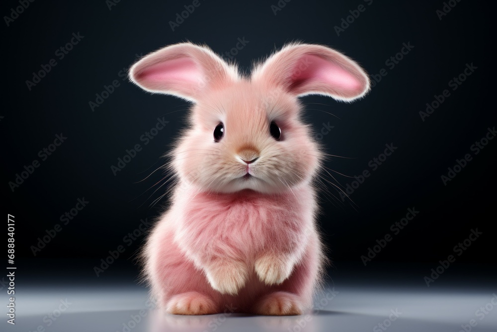 Close-up Portrait of a Cute Domestic Rabbit with Whiskers on Black Background with selective focus and copy space