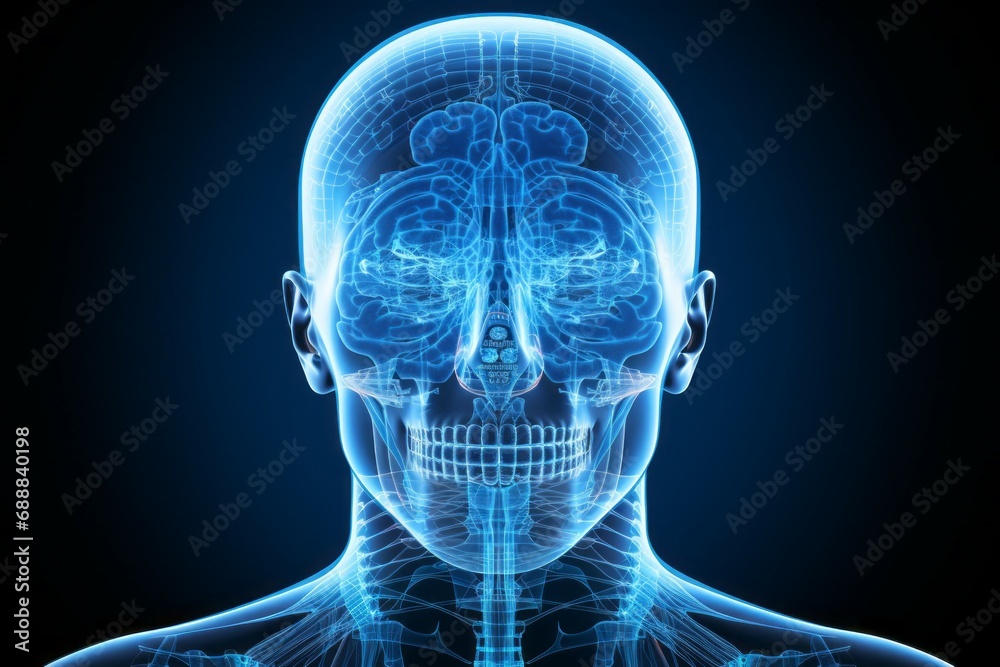 Skull hologram study in science. Background with selective focus and copy space Skull hologram study in science. Background with selective focus and copy space