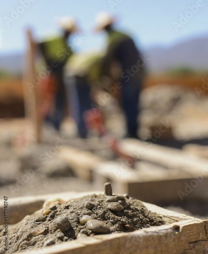 Workers on construction site, unfocused scene background