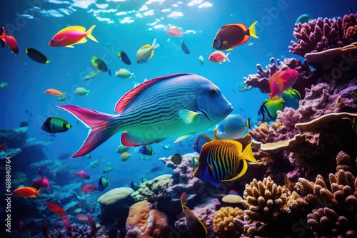 Underwater world with corals and tropical fish, Underwater world photography, Tropical sea underwater fishes on coral reef, Coral reef underwater world