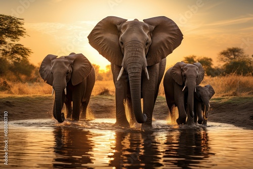 Herd of elephants in the savanna at sunset  Elephants in Chobe National Park  wildlife photography  wild animal  Giant animal