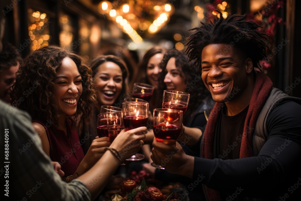 Group of friends are toasting together in a bar Group of friends are toasting together in a bar