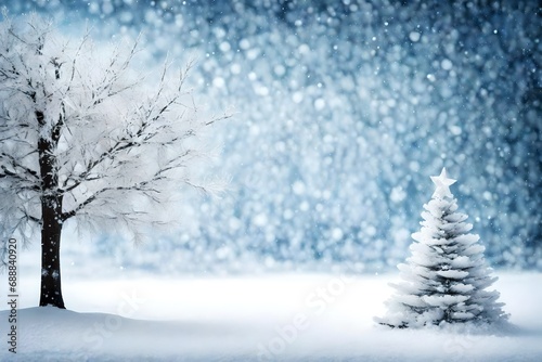 Winter christmas background with snow tree and lots of copy space
