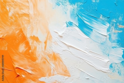 Wallpaper Mural Vivid abstract painting with orange and blue acrylic brush strokes on canvas, displaying a dynamic contrast and textured surface. Torontodigital.ca