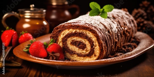 Chocolate Swiss Roll, Round Sponge Cake, Sliced Rolled Vanilla Biscuit with Cocoa Cream Filling